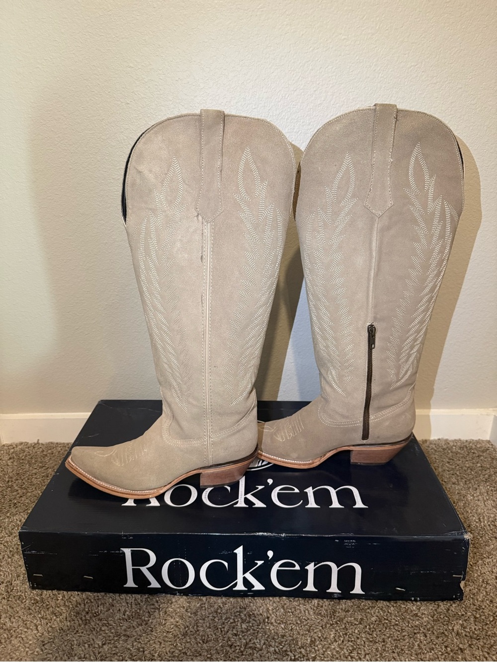 Rock ‘Em Light Taupe Suede Wide Calf Knee High Boots